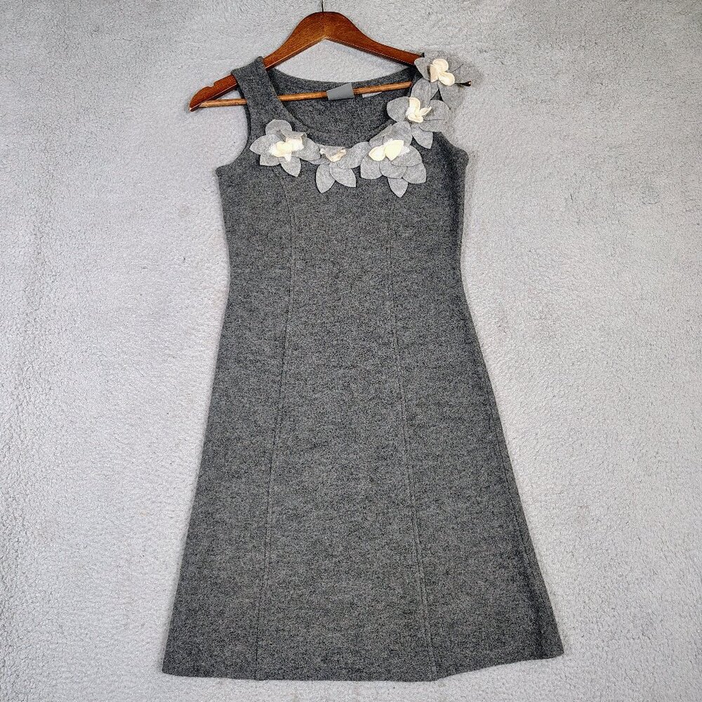 Girls From Savoy Dress Women's S Charcoal Gray Applique Floral 100% Merino Wool - Picture 1 of 11